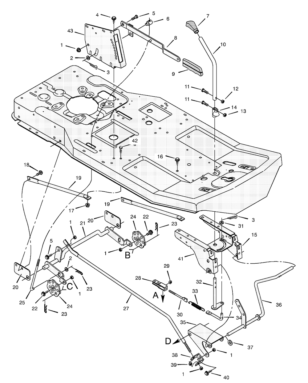 Mower Housing Suspension Diagram and Parts List for 30545X192A  Briggs and Stratton Lawn Tractor